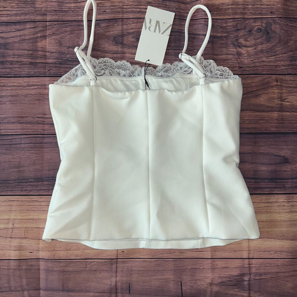 Zara White Lace Trim Camisole Top - New with Tags - Picture 7 of 11
